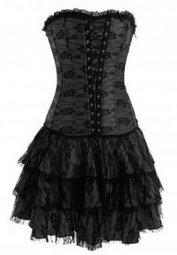 Strapless Satin Lacy Corset Bustier Dress in Black Red Purple Rose