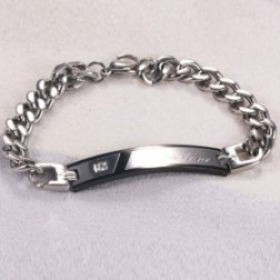 Fashion Man's Titanium Diamond And Engraved Promise Bracelet