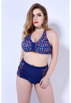 Plus Size Polka Dot High Waist Swimwear