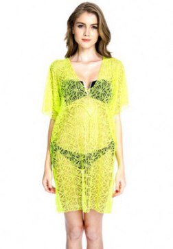Neon Yellow Floral Crochet Detail Beachwear