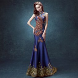 Peacock Embroidery Mermaid Evening Dress
