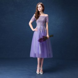 Purple Color Off Shoulder Evening Dress