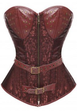 Brown Jacquard and Vinyl Steampunk Steel Boned Large Bust Overbust