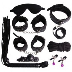 Black 7pcs PU Leather Bondage Set Kits