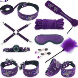 Purple 10pcs PU Leather Fetish Bondage Kits