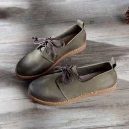 Low Top Lace-up Leather Flats Shoes