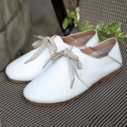 Soild Color Tie Up Flat Shoes