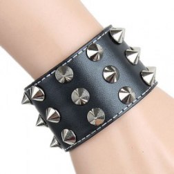 Black Sharp Metal Rivets Classic PU Leather Bracelet