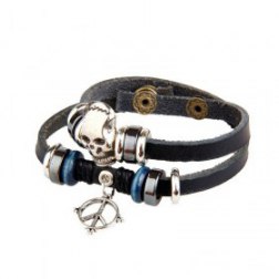 Dual Belts Skull PU Leather Bracelet