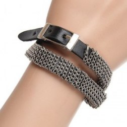 Rocker Chains Dual Belts Leather Patch Bracelet