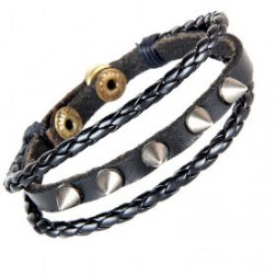 Sharp Metal Rivets Snap Button PU Leather Bracelet