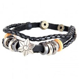 Star Pattern Snap Button PU Leather Bracelet With Braided Rope