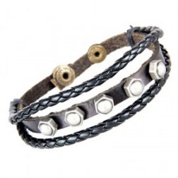 Screw Cap Pattern Snap Button PU Leather Bracelet