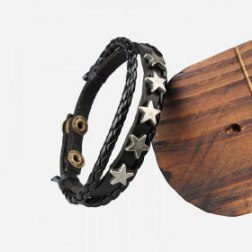 Five Stars Pattern Snap Button PU Leather Bracelet