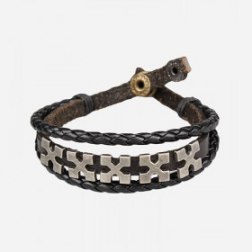Fashion Cross Pattern Snap Button PU Leather Bracelet
