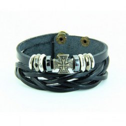 Multilayer Cross Braid PU Leather Bracelet With Braided Rope