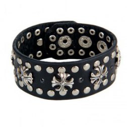 Black Metal Cross Rivets PU Leather Bracelet Puny Rock
