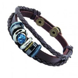 Diamond Pattern PU Leather Bracelet With Braided Rope
