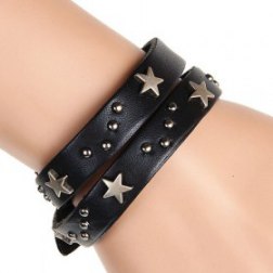 Dual Belts Stars & Rivets Buckle PU Leather Bracelet