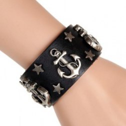 Anchor & Stars Snap Button PU Leather Bracelet