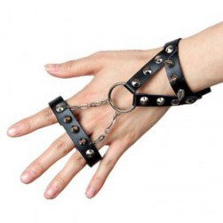 Black Punk Share Alloy Rivets PU Leather Bracelet With Chains