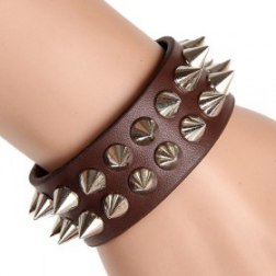 Sharp Metal Rivets Snap Button PU Leather Bracelet 4 Colors