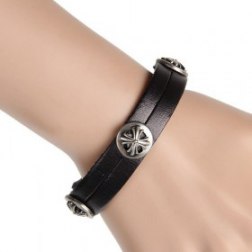 Cross Metal Snap Button Punk Leather Bracelet
