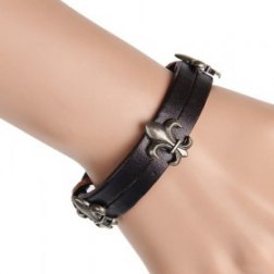 Brief Cross Metal Snap Button Leather Bracelet