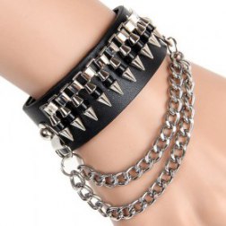 Alloy Bullets PU Leather Bracelet With Metal Chains Detail