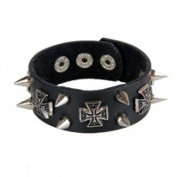 Alloy Cross & Double Row Sharp Metal Rivets Snap Button PU Leather Bracelet