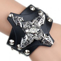 Delicate Metal Cross With Dual Snakes Pattern PU Leather Bracelet
