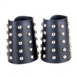 Wide Round Rivets Dual Buckle PU Leather Bracelet