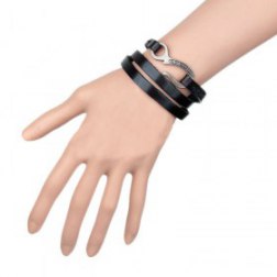 Adjustable Multilayer Alloy Hook PU Leather Bracelet