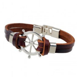 Brown Alloy Helm Patterm PU Leather Bracelet