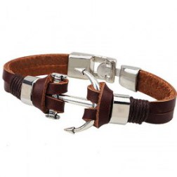 Brown Alloy Anchor Patterm PU Leather Bracelet