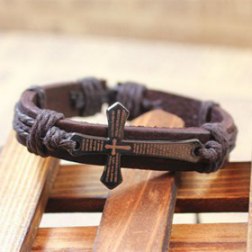 Alloy Bible Cross Pattern PU Leather Bracelet