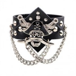 Punk Pirate Rivets PU Leather Bracelet With Metal Chains