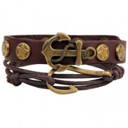 Faux Leather Anchor Rivets Rope Bracelet