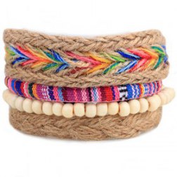 Faux Leather Colorful Beads Braided Hemp Rope Bracelet