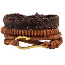 Golden Hook PU Leather Braided Beads Bracelet