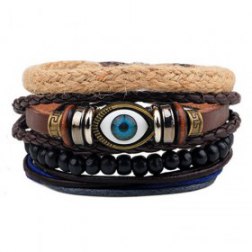 Eye Beads Rope PU Leather Braided Bracelet
