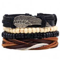 Alloy Wing Beads Rope PU Leather Bracelet