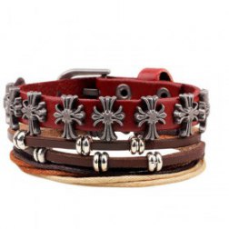 Metal Cross Rivets Rope PU Leather Bracelet