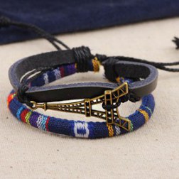Alloy Eiffel Tower Rope PU Leather Bracelet