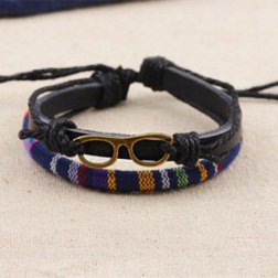 Alloy Glasses Rope PU Leather Bracelet