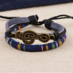 Alloy Musical Notation Rope PU Leather Bracelet