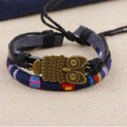 Alloy Owl PU Leather Bracelet