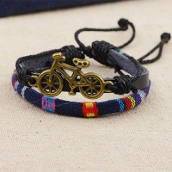 Alloy Bike Rope PU Leather Bracelet