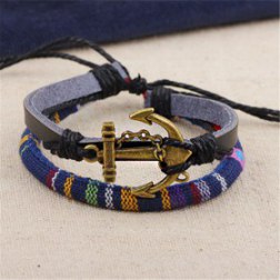 Alloy Anchor Rope PU Leather Bracelet