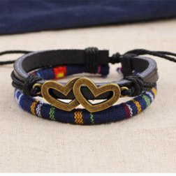Alloy Dual-Love Rope PU Leather Bracelet